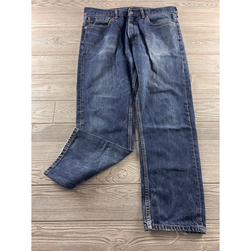 Levis 505 Regular Fit Mens Blue Jeans‎ Straight Leg Medium Wash 34x27 Distressed